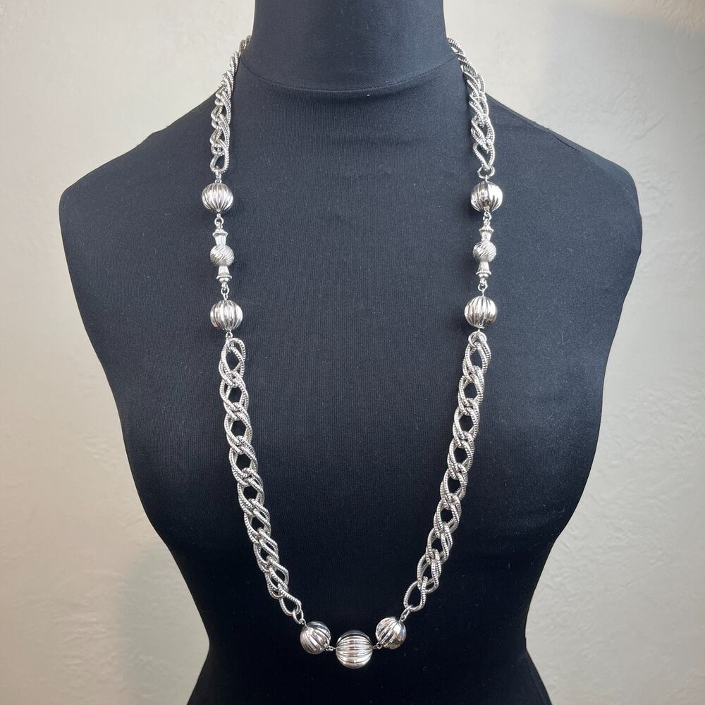 Vintage Necklace - Twisted Rope Silver Tone Metal